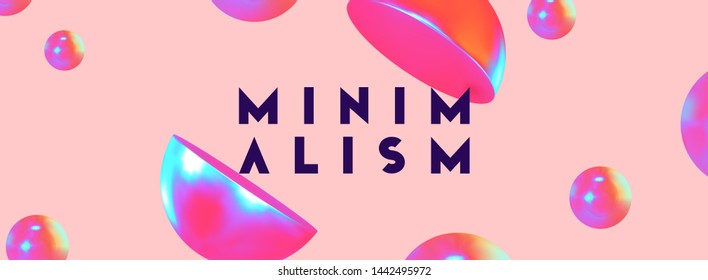 Abstract geometric background with ball and spheres. Minimal trendy poster and banner. Realistic metallic round and semicircular shapes of objects. 3d design elements. Backdrop geometry.