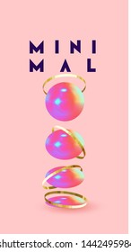 Abstract geometric background with ball and spheres. Minimal trendy poster and banner. Realistic metallic round and semicircular shapes of objects. 3d design elements. Backdrop geometry.