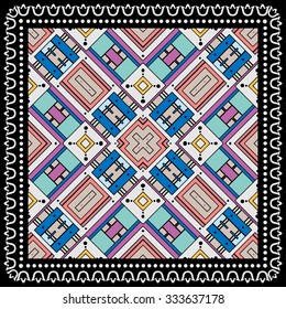 Abstract geometric background. Bandanna Print, silk neck scarf or kerchief square pattern design style for print on fabric, vector illustration.