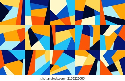 Abstract geometric background. Bauhaus geometry shapes, trendy primitive blocks, modern pattern suprematism style. Vector design