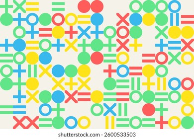 Abstract geometric background, Bauhaus style elements in random order and colors, seamless vector geo pattern, simple flat style shapes