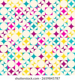 Abstrakter geometrischer Hintergrund, Bauhausstil, nahtloses Vektorgeomuster, einfache flache Stilformen
