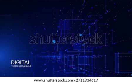 Abstract geometric background of big data space, with grid of square shapes and glowing connection dots. Network infrastructure, data centers, cloud storage mapping, digital communication frameworks