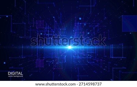 Abstract geometric background of big data space, with grid of square shapes and glowing connection dots. Network infrastructure, data centers, cloud storage mapping, digital communication frameworks