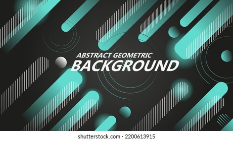 Abstract geometric background with black background and green turquoise geometric motif for background design. Flyer, banner, cover, poster or web design template. Vector