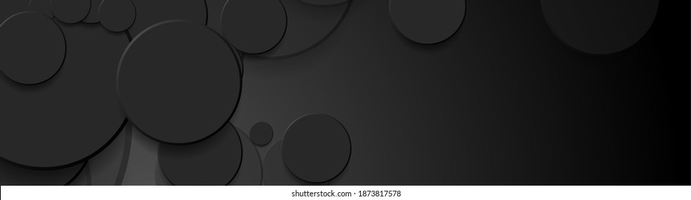 Abstract geometric background with black paper circles. Corporate technology minimal vector banner design
