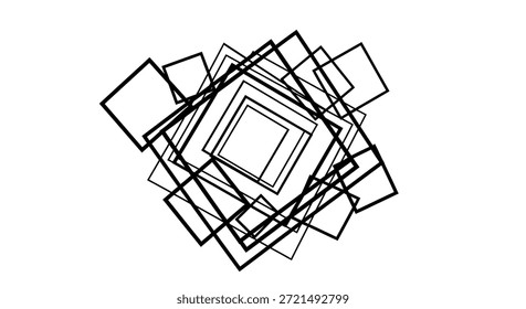 Abstract geometric background with black squares overlapping each other to create a dynamic and modern art pattern on a clean white canvas perfect for graphic resources, wallpapers or creative