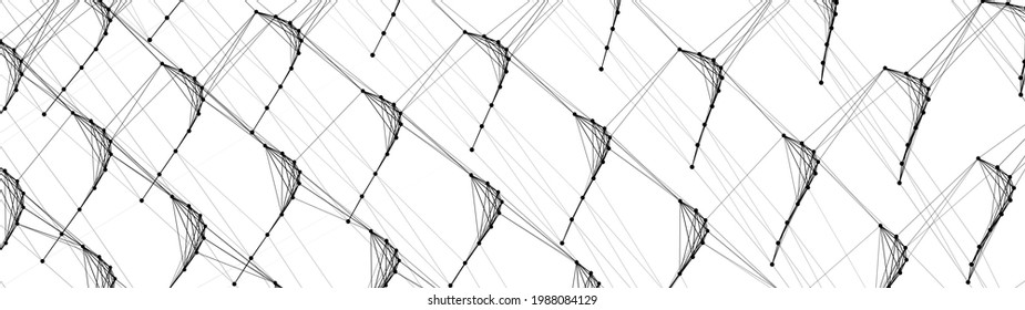 Abstract geometric background black and white. Template for presentation of science and technology. Abstract vector background. Molecular structure. Network connection structure. Vector illustration.