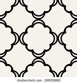 Abstract geometric background, black and white modern seamless pattern, wrapping paper, 50s, 60s, 70s fashion style, trendy fabric, simple ornament, template, layout, sketch, tissue samples for design