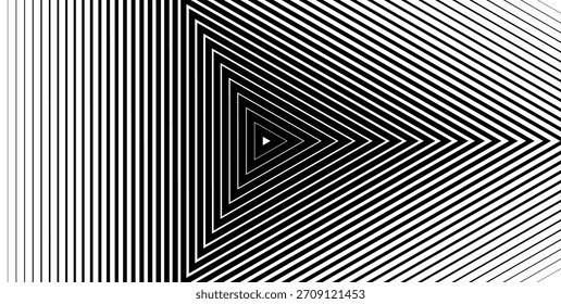Abstract geometric background with black and white lines. Halftone element with optical illusion effect creating a dynamic arrow shape. Vector illustration.