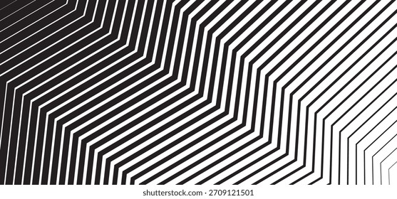Abstract geometric background with black and white zigzag lines. Vector illustration with a dynamic op-art and halftone gradient effect.