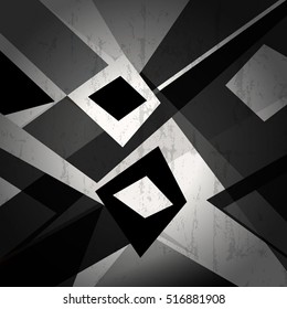 abstract geometric background, black and white, grungy