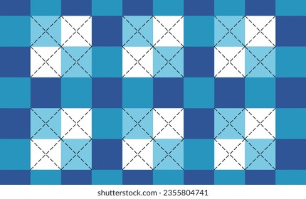 abstract geometric background, Blue chessboard with line grid on top repeat pattern, replete image, design for fabric printing