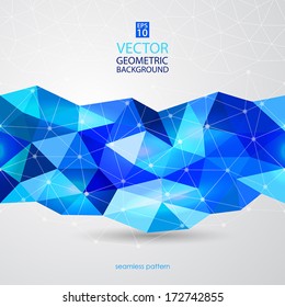 Abstract geometric background in blue colors combination with molecule lines. Vector Illustration.