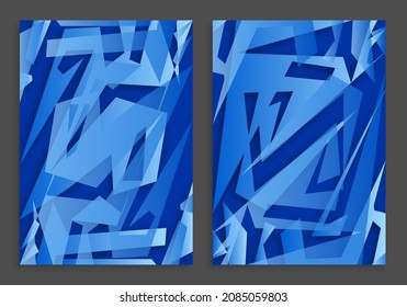 abstract geometric background with blue gradient lines and ice splinter. A4 3D template for cover or presentation. Vector