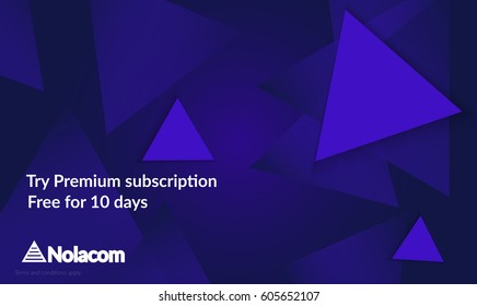 Abstract geometric background with blue gradient vanishing triangles. Modern template for social media banner. Contemporary material design with realistic shadow over flat gradient background.