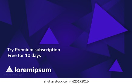 Abstract geometric background with blue gradient vanishing triangles. Modern template for social media banner. Contemporary material design with realistic shadow over flat gradient background.