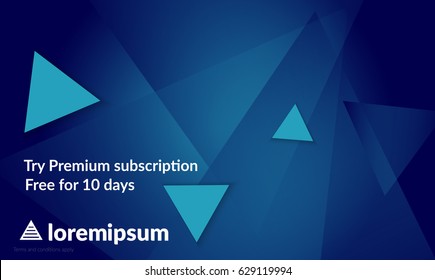 Abstract geometric background with blue gradient vanishing triangles. Modern template for social media banner. Contemporary material design with realistic shadow over flat gradient background.