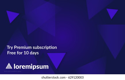 Abstract geometric background with blue gradient vanishing triangles. Modern template for social media banner. Contemporary material design with realistic shadow over flat gradient background.