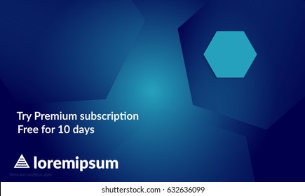 Abstract geometric background with blue gradient vanishing hexagons. Modern template for social media banner. Contemporary material design with realistic shadow over flat gradient background.