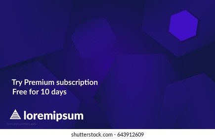 Abstract geometric background with blue gradient vanishing hexagons. Modern template for social media banner. Contemporary material design with realistic shadow over flat gradient background.