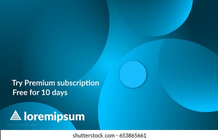 Abstract geometric background with blue gradient vanishing circles. Modern template for social media banner. Contemporary material design with realistic shadow over flat gradient background.
