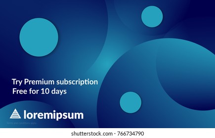 Abstract geometric background with blue gradient vanishing circles. Modern template for social media banner. Contemporary material design with realistic shadow over flat gradient background.