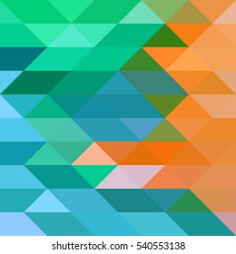 abstract geometric background of blue green orange. Mosaics made of triangles, modern art, vector illustration