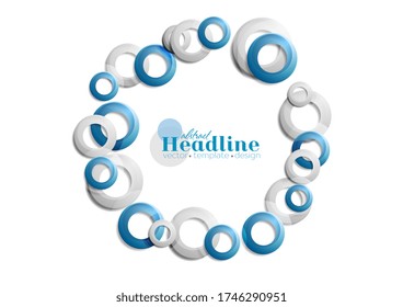 Abstrakter geometrischer Hintergrund, blaue und graue Kreisringe. Technologievektordesign
