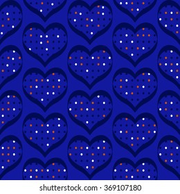 Abstract geometric background with blue hearts. Hipster trendy graphic design.Seamless pattern. Good for Valentine's Day cards and other design.