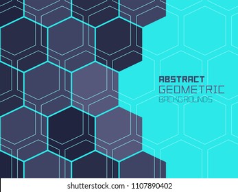 Abstract geometric background with blue hexagons, technology concept. Colorful ornament. isolated on gray-black background