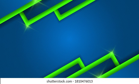 Abstract geometric background in blue with light stripes. With diagonal rectangles in blue and green with shadows and highlights