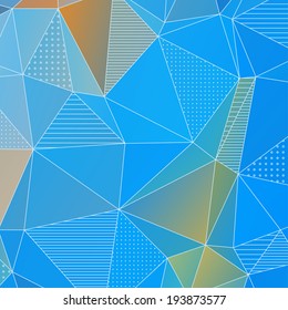 Abstract geometric background with blue and orange textured triangles