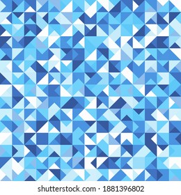 Abstract geometric background with blue triangles. Seamless vector pattern for covers, presentations or wrapping paper. Random shades of blue create a unique stylish pattern for modern designs.