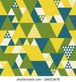 Abstract geometric background with blue, yellow and green triangles.
