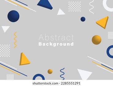 abstract geometric background, blue and yellow color 3d geometric shape elements on grey background, vector illustration minimal theme template for backdrop, social media, web sites, banner.