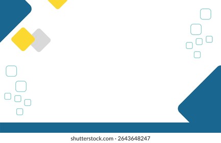 Abstract geometric background with blue, yellow, and grey square elements on a white canvas. Ideal for presentations, templates, web designs, or business and educational creative projects.