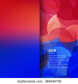 Abstract geometric background with blurred background  in bright red and blue colors