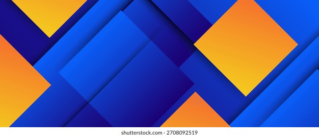 Fundo geométrico abstrato em azul brilhante com combinação de cor de gradiente laranja. Linhas de cor de padrão quadrado simples no plano de fundo. texturas simples