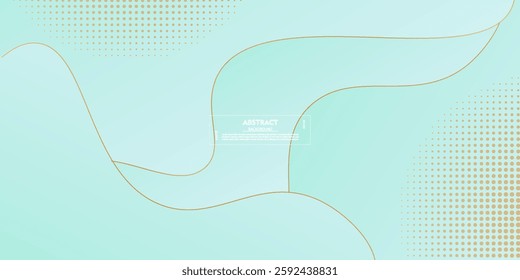 Abstract geometric background in bright colors with blue and green gradient color combination. Gold color lines simple waves on the background. Vector Eps10