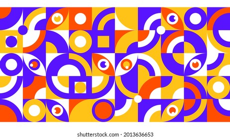 Abstract Geometric Background. Bright Violet, Red and Yellow Colors. Simple Rounded Shapes. Vector illustration