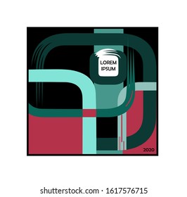Abstract geometric background for brochure, social network history, website, poster and digital media in turquoise, black and pink colors with place for text. Vector 2020.