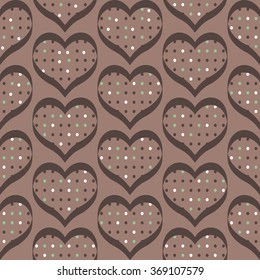 Abstract geometric background with brown hearts. Hipster trendy graphic design.Seamless pattern. Good for Valentine's Day cards and other design.