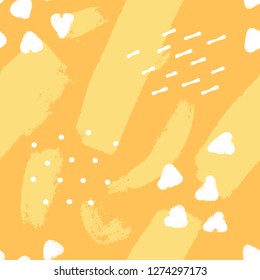 Abstract geometric background with brush strokes in Memphis style. Vector seamless pattern