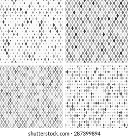 Abstract geometric background for business, web design, print.  Set of four monochrome vector rhombus seamless pattern. Repeating geometric tiles from  rhombuses.