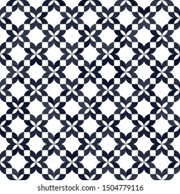 Abstract geometric background. Ceramic tile pattern in white and blue colors. Vector seamless repeat. 