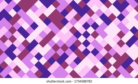 Reseña geométrica abstracta con polígonos cereza, rosa, púrpura y azul.
