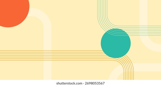 Fondo geométrico Abstractas con círculos y líneas fluidas en una paleta de colores retro moderno