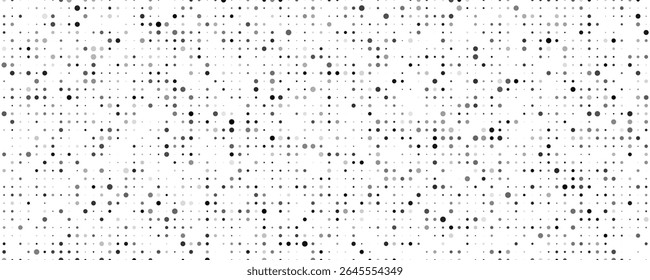 Abstract geometric background with circles. Grey pixels on white with empty space. Digital business backdrop. Vector illustration
