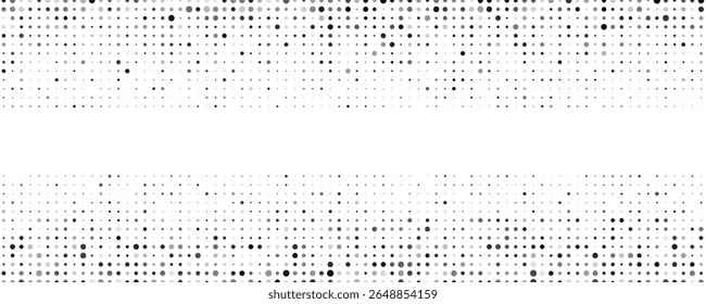 Abstract geometric background with circles. Grey pixels on white with empty space. Digital business backdrop. Vector illustration